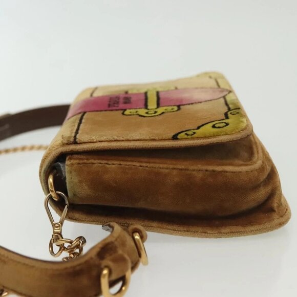 PRADA Chain Kaye Shoulder Bag Velor Beige Gold Auth 141360 - Picture 7 of 16